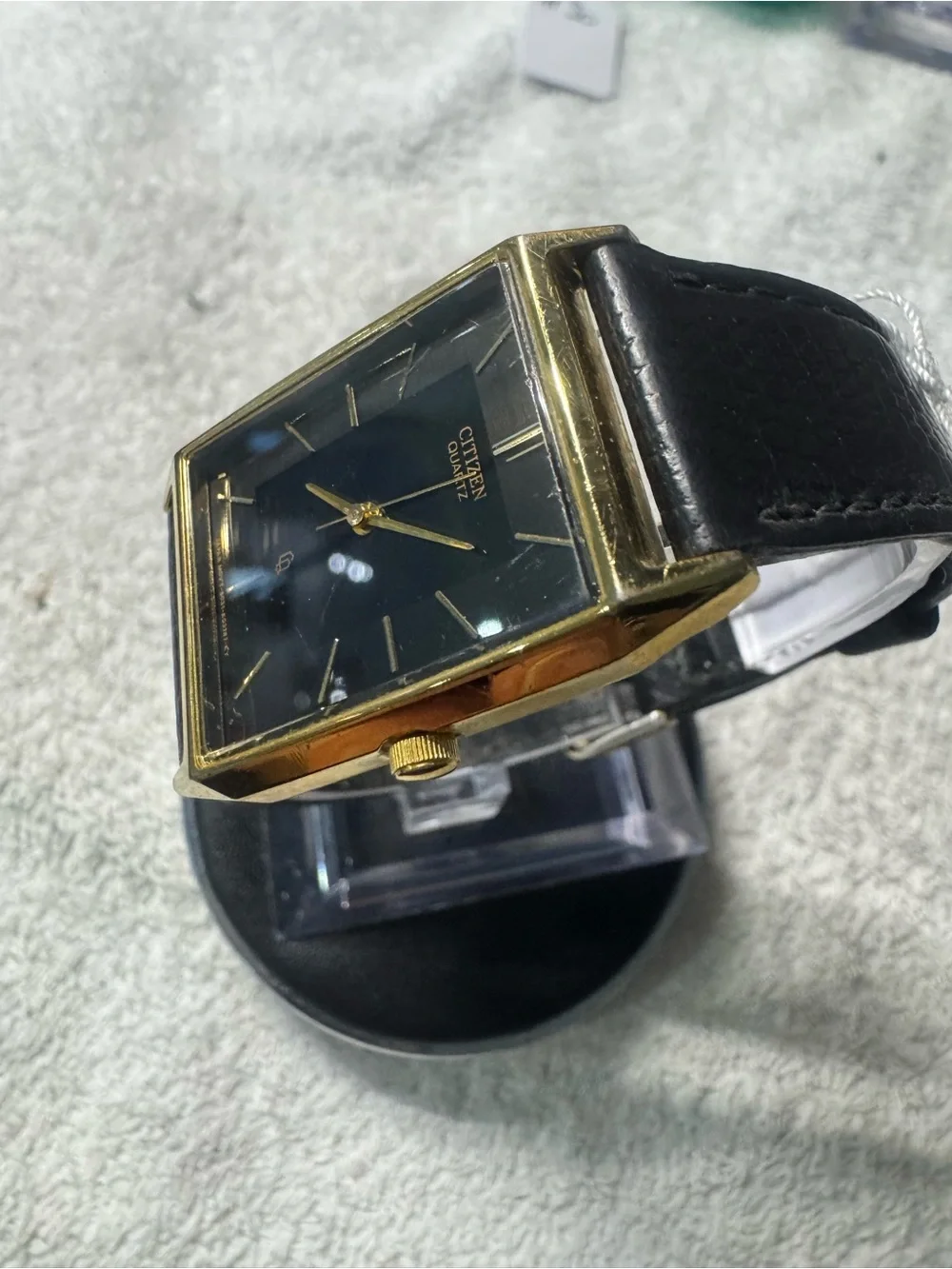 Citizen Gold-Tone Case Black Dial Men's Leather Strap Watch
